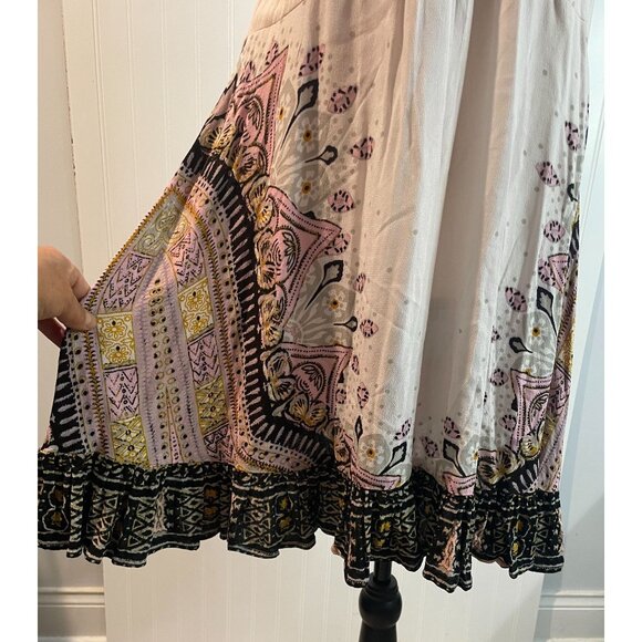 Free People Women’s L Tunic Top Mini Dress Steal The Sun Print Light Pink Boho - Picture 14 of 15